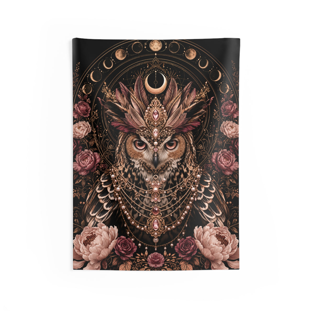 Owl Moon Tapestry - Mystical Floral Wall Hanging for Boho Home Decor