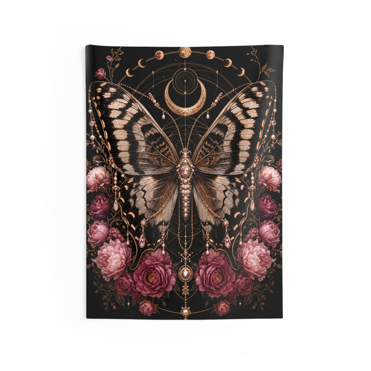 Butterfly Moon Tapestry - Mystical Floral Wall Hanging for Boho Home Decor