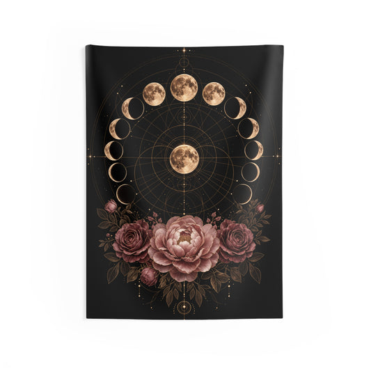 Floral Moon Tapestry - Mystical Floral Wall Hanging for Boho Home Decor