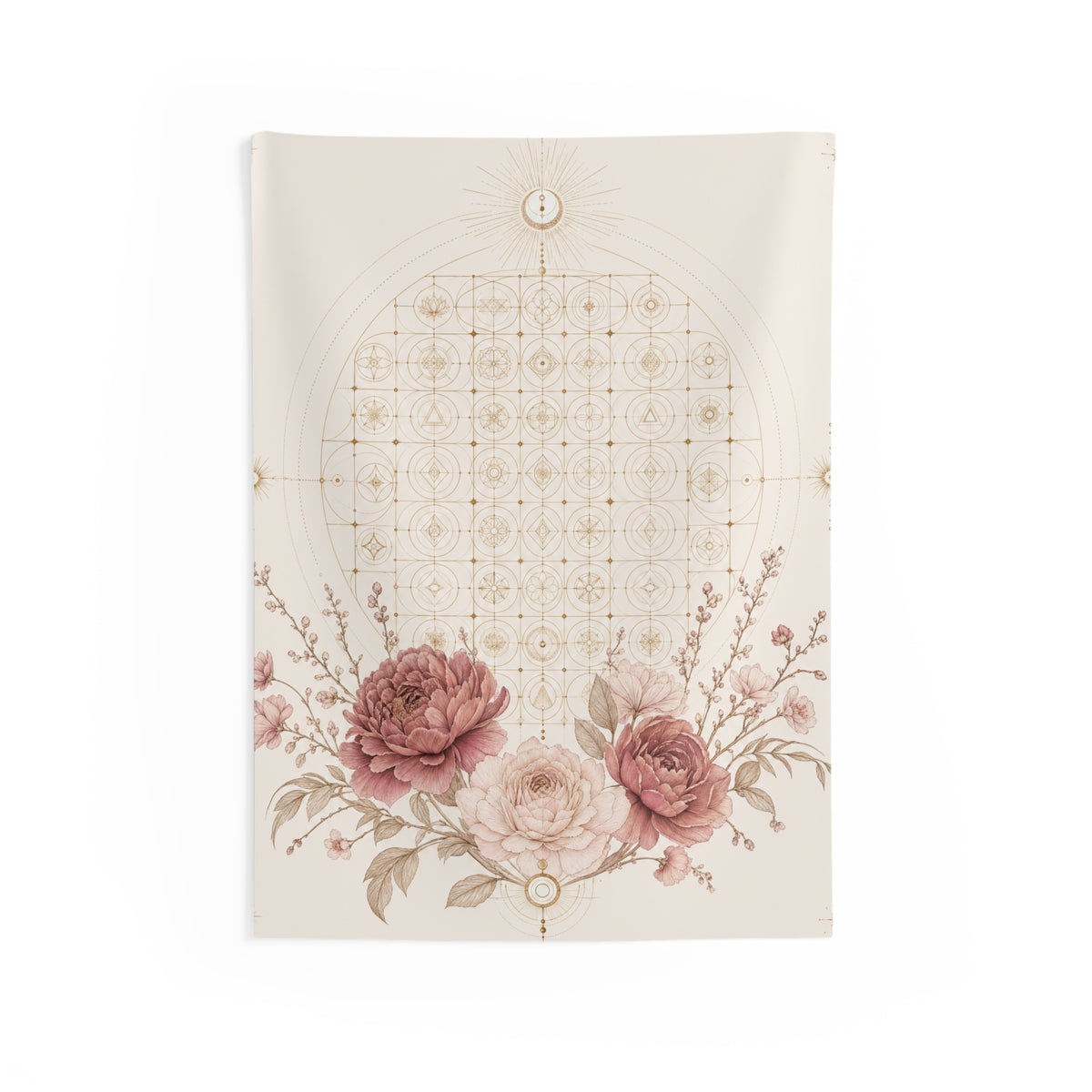 White Floral Frequency Tapestry - Mystical Floral Wall Hanging for Boho Home Decor