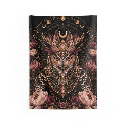 Owl Moon Tapestry - Mystical Floral Wall Hanging for Boho Home Decor