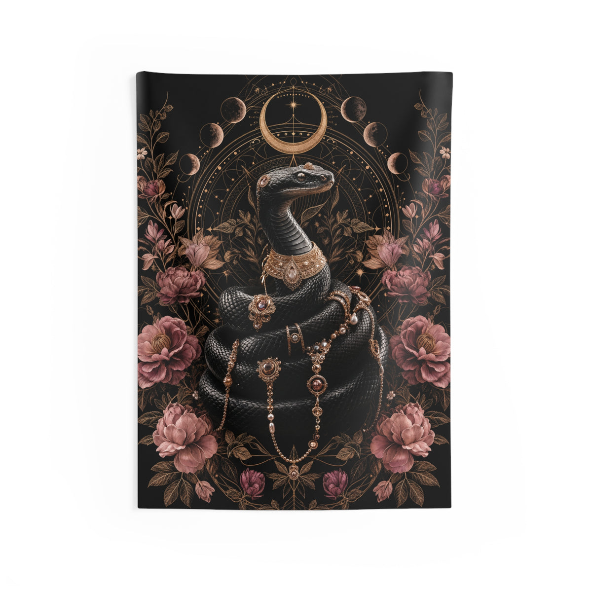 Snake Moon Tapestry - Mystical Floral Wall Hanging for Boho Home Decor