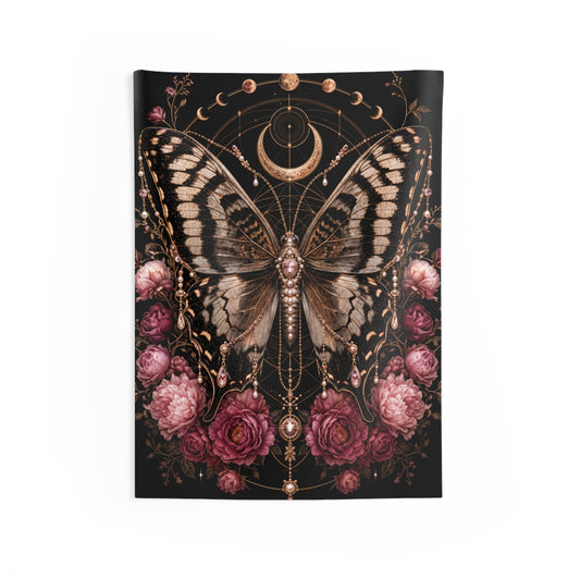 Butterfly Moon Tapestry - Mystical Floral Wall Hanging for Boho Home Decor
