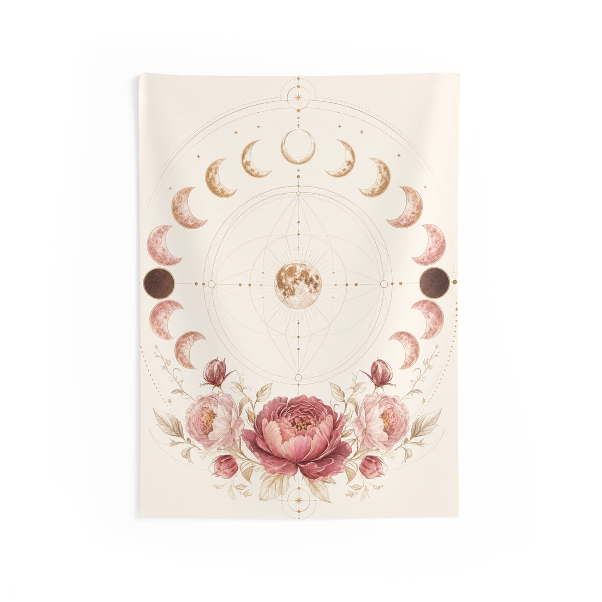 White Floral Moon Tapestry - Mystical Floral Wall Hanging for Boho Home Decor
