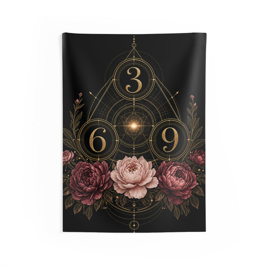3-6-9 Sacred floral Tapestry - Mystical Floral Wall Hanging for Boho Home Decor